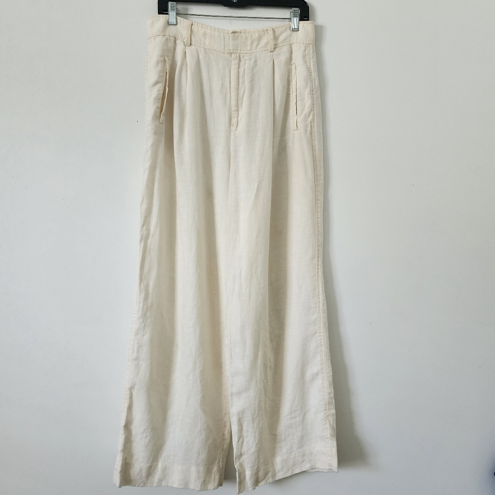 Everlane Linen Way High Wide Leg Pants in cream Size 10 - Picture 5 of 15